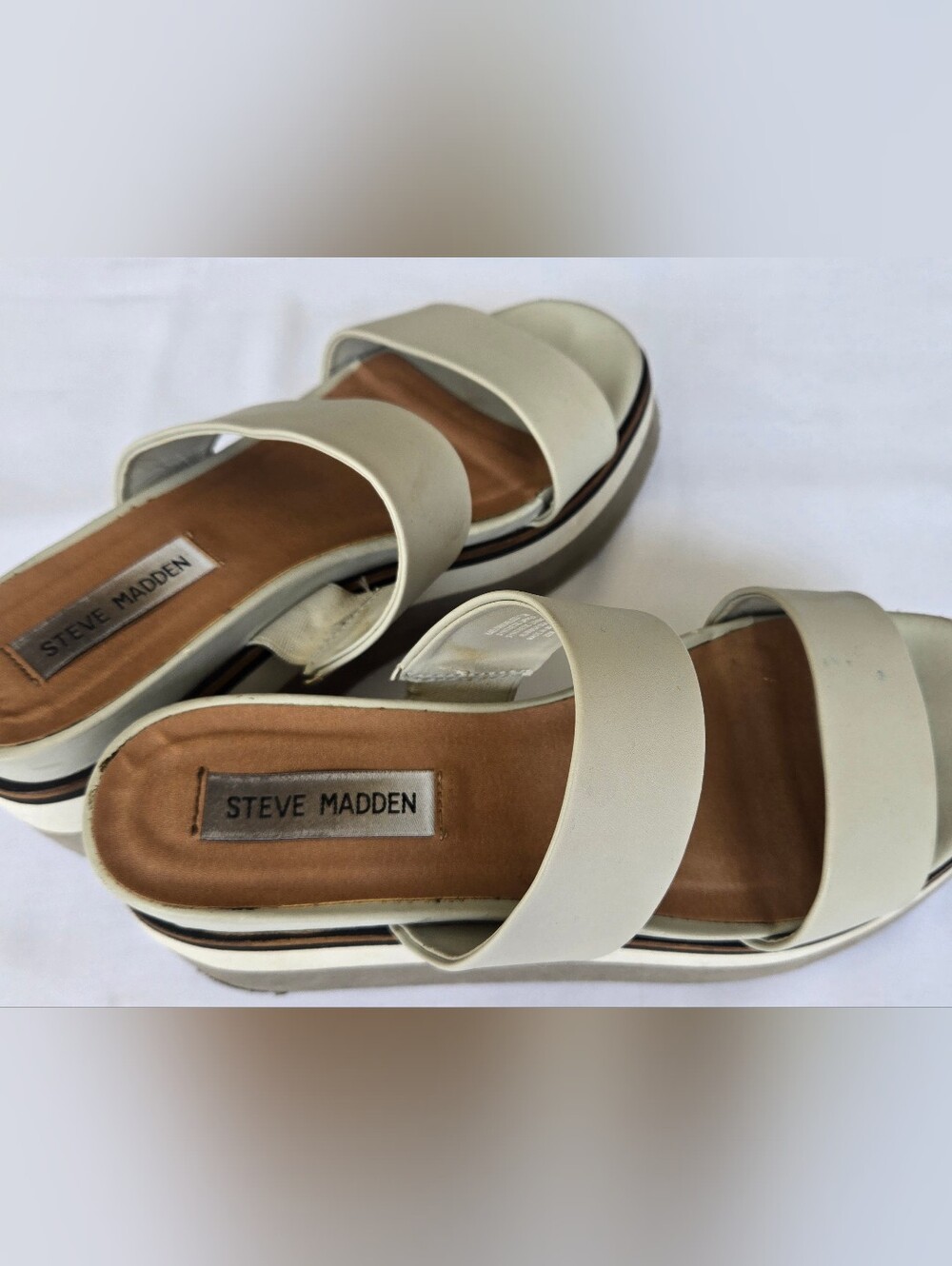 Steve Madden Cream Double-Strap Platform Slide Sandals